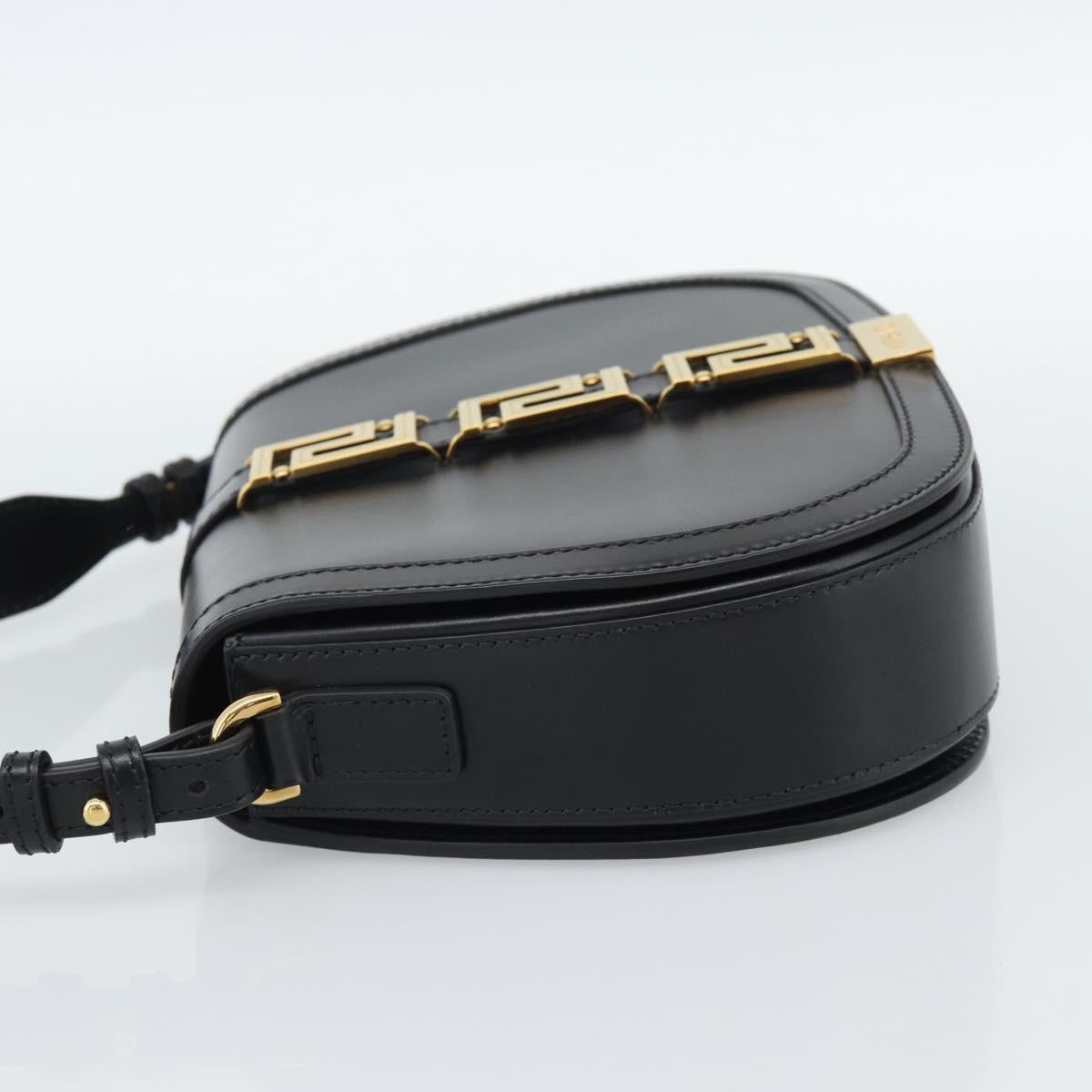 VERSACE Shoulder Bag Leather Black Gold Auth ka5043SAM