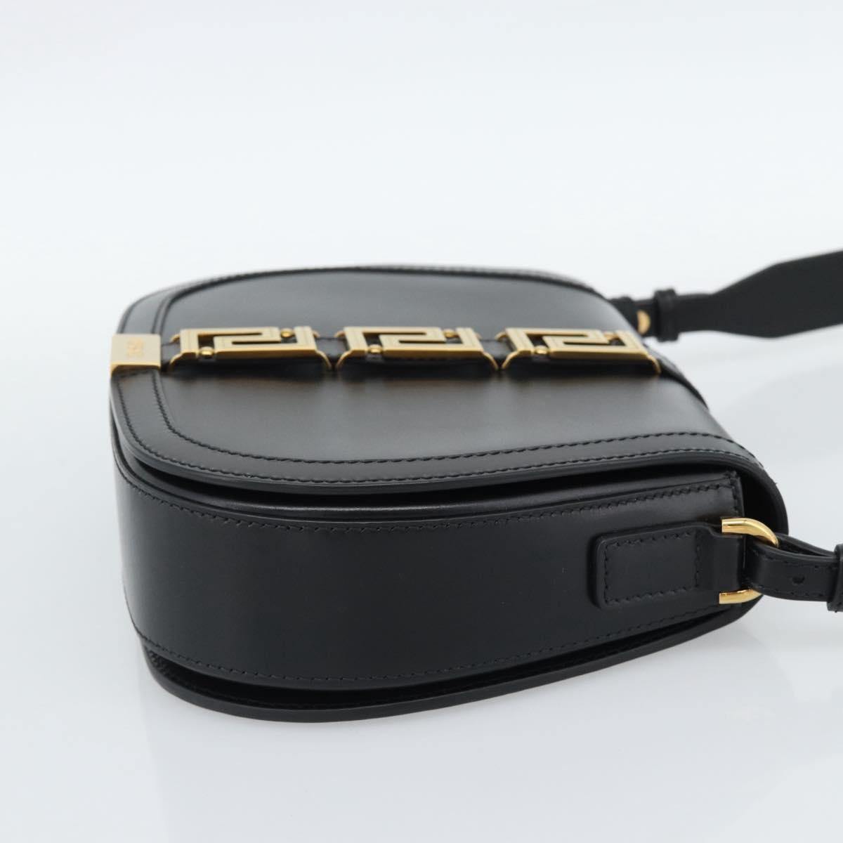 VERSACE Shoulder Bag Leather Black Gold Auth ka5043SAM