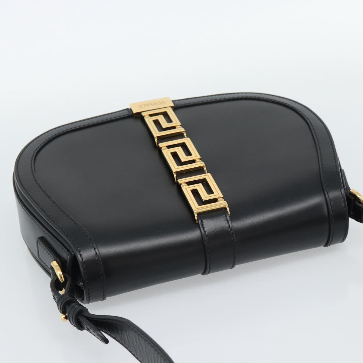 VERSACE Shoulder Bag Leather Black Gold Auth ka5043SAM