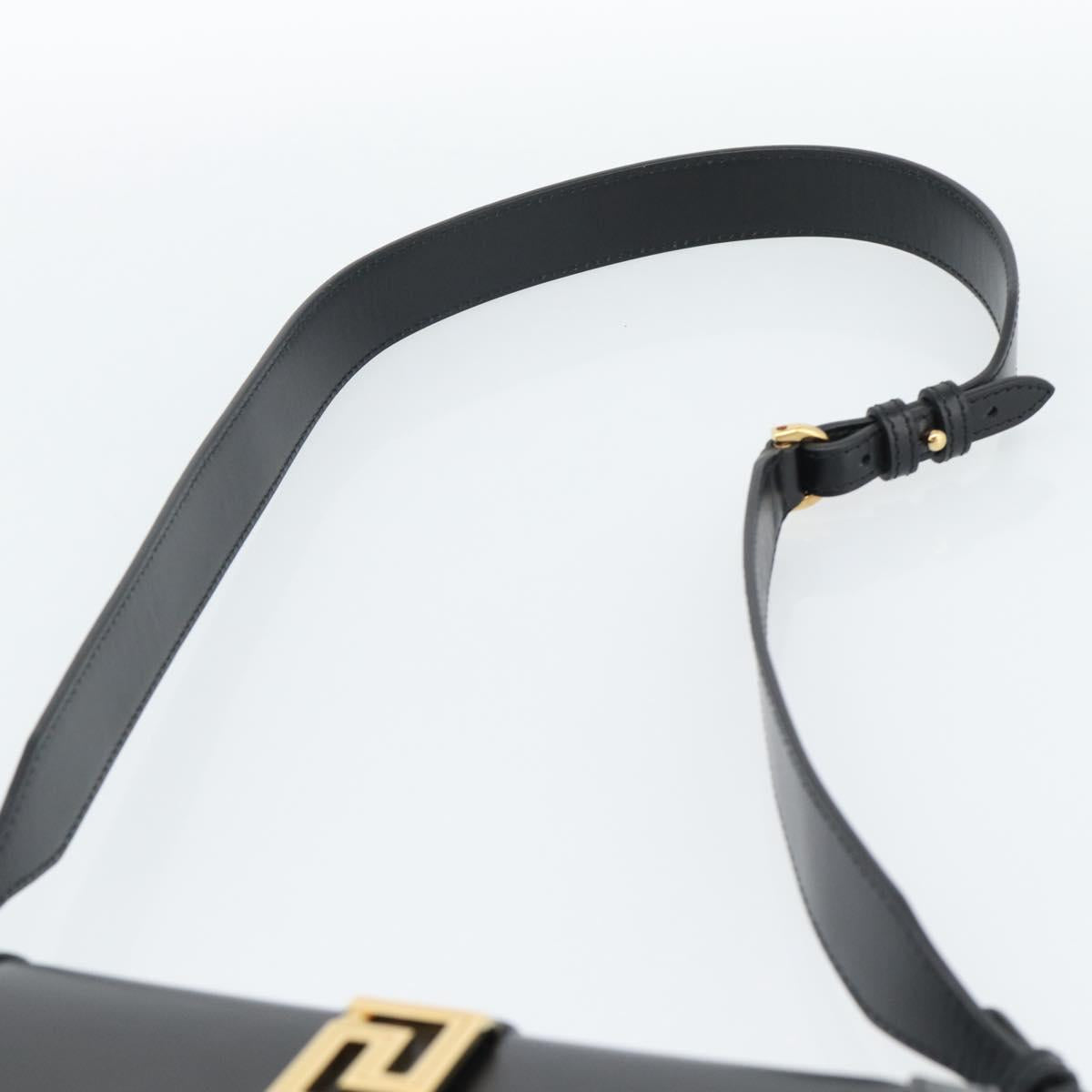 VERSACE Shoulder Bag Leather Black Gold Auth ka5043SAM