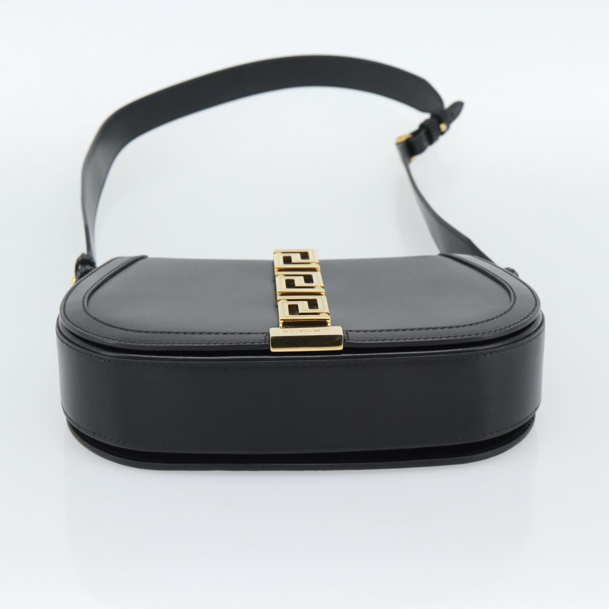 VERSACE Shoulder Bag Leather Black Gold Auth ka5043SAM
