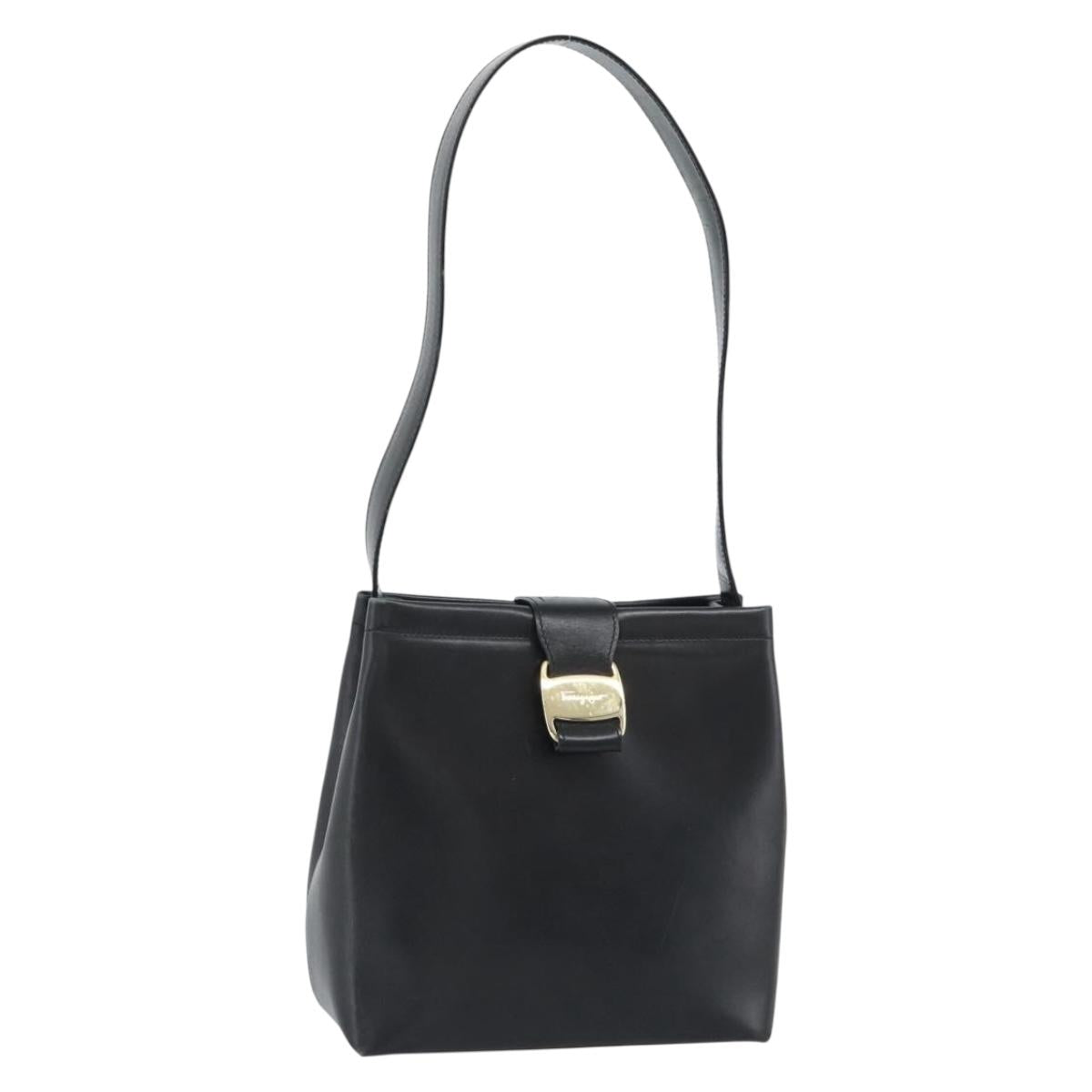 Salvatore Ferragamo Vala Shoulder Bag Leather Black Gold Auth ka5045