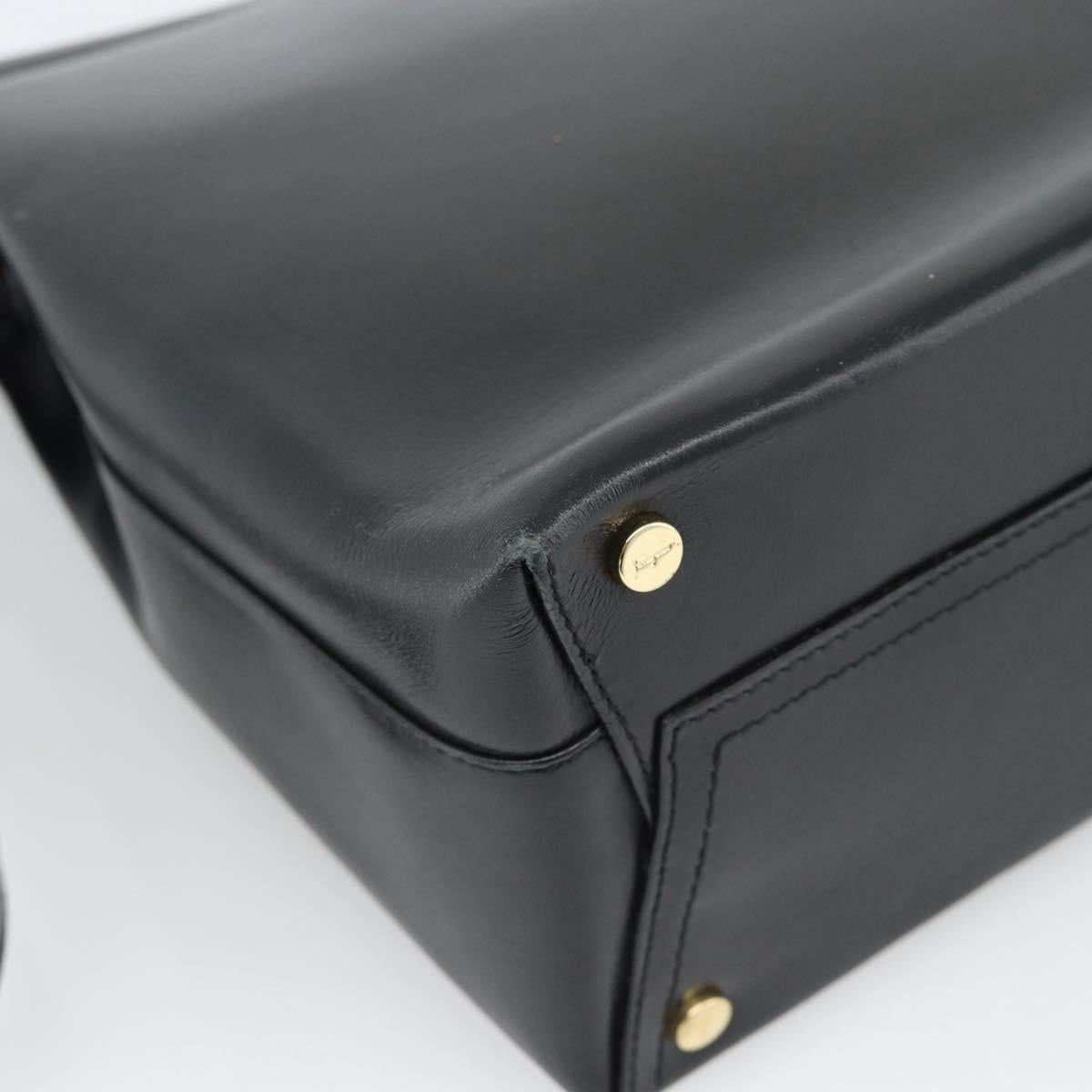 Salvatore Ferragamo Vala Shoulder Bag Leather Black Gold Auth ka5045