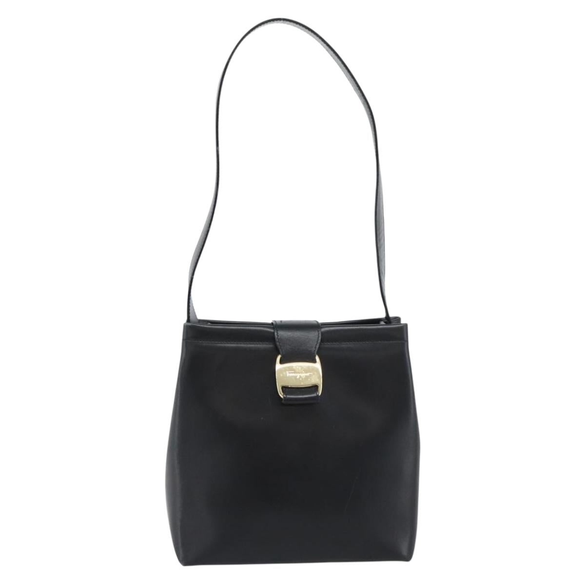 Salvatore Ferragamo Vala Shoulder Bag Leather Black Gold Auth ka5045