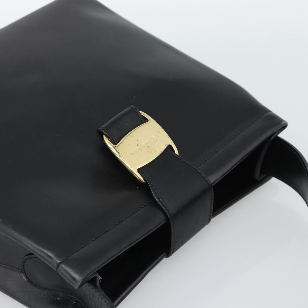 Salvatore Ferragamo Vala Shoulder Bag Leather Black Gold Auth ka5045
