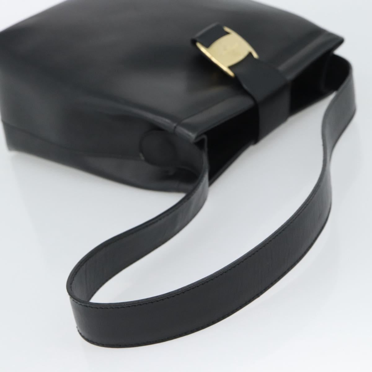 Salvatore Ferragamo Vala Shoulder Bag Leather Black Gold Auth ka5045