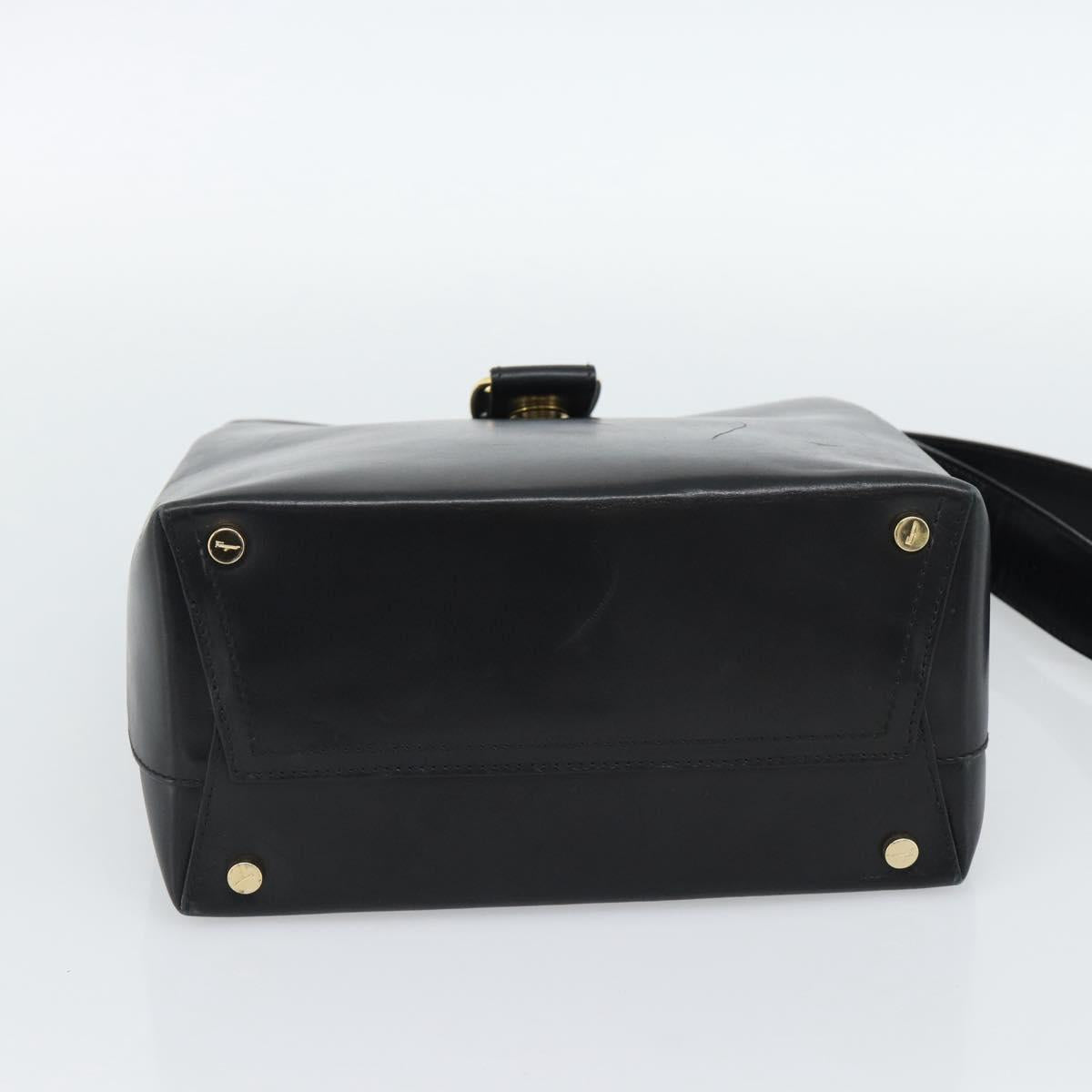 Salvatore Ferragamo Vala Shoulder Bag Leather Black Gold Auth ka5045
