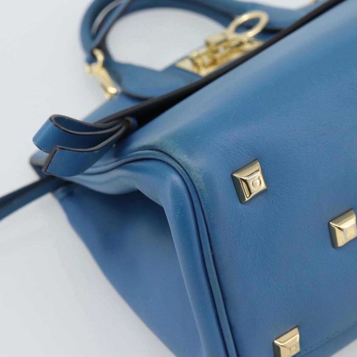 Salvatore Ferragamo Gancini Hand Bag Leather 2way Blue Gold Auth ka5047A