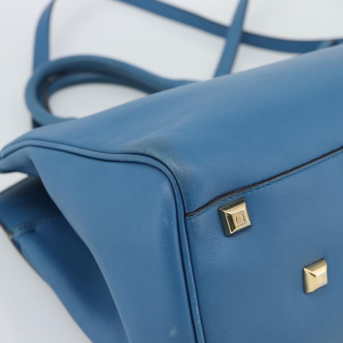 Salvatore Ferragamo Gancini Hand Bag Leather 2way Blue Gold Auth ka5047A