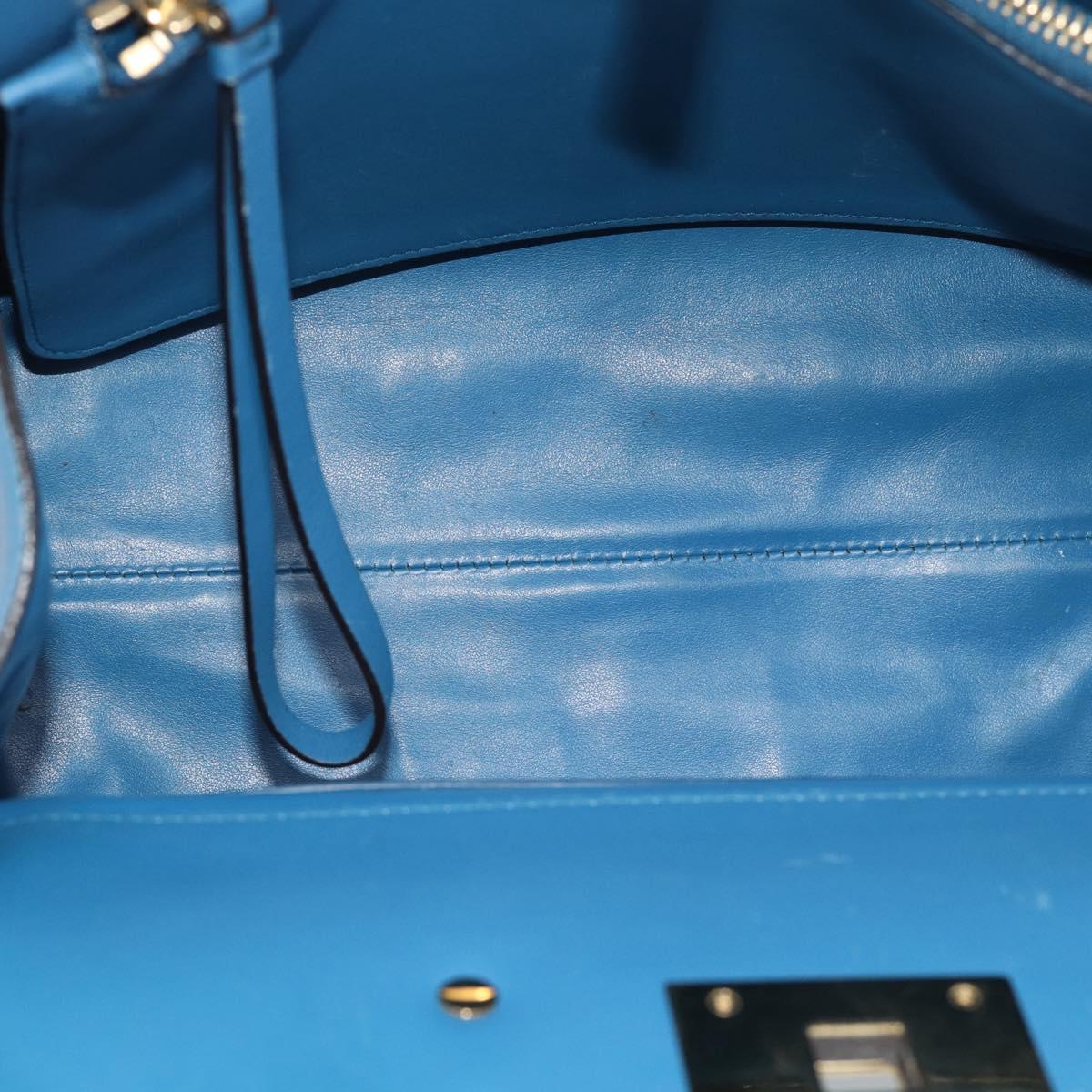 Salvatore Ferragamo Gancini Hand Bag Leather 2way Blue Gold Auth ka5047A