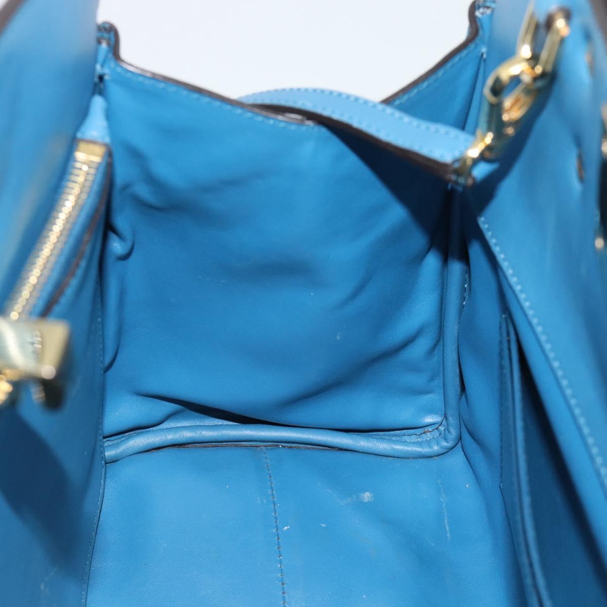 Salvatore Ferragamo Gancini Hand Bag Leather 2way Blue Gold Auth ka5047A