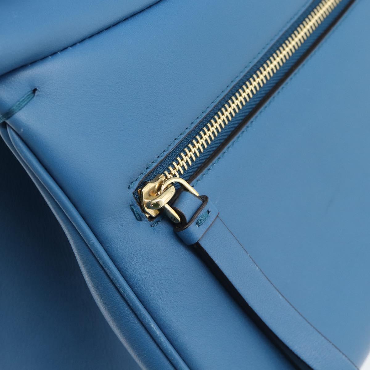 Salvatore Ferragamo Gancini Hand Bag Leather 2way Blue Gold Auth ka5047A