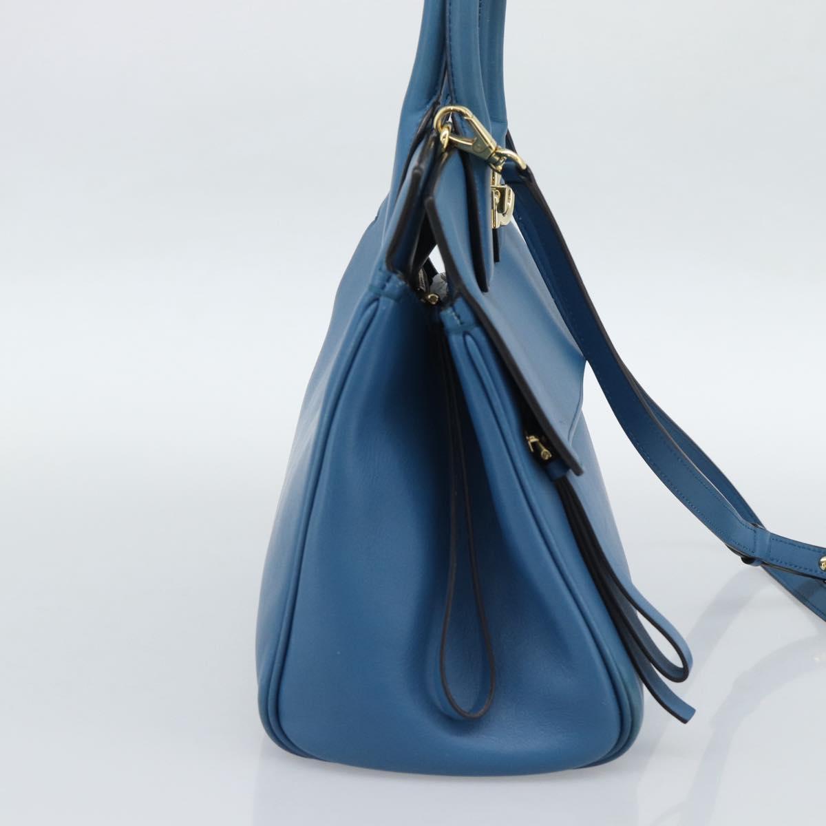 Salvatore Ferragamo Gancini Hand Bag Leather 2way Blue Gold Auth ka5047A
