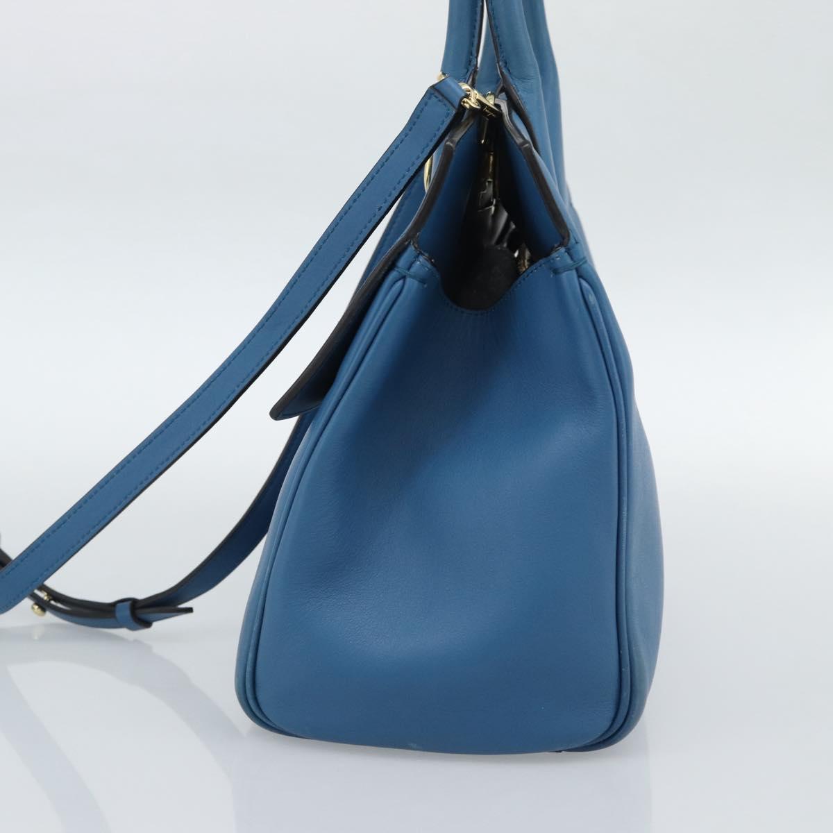 Salvatore Ferragamo Gancini Hand Bag Leather 2way Blue Gold Auth ka5047A