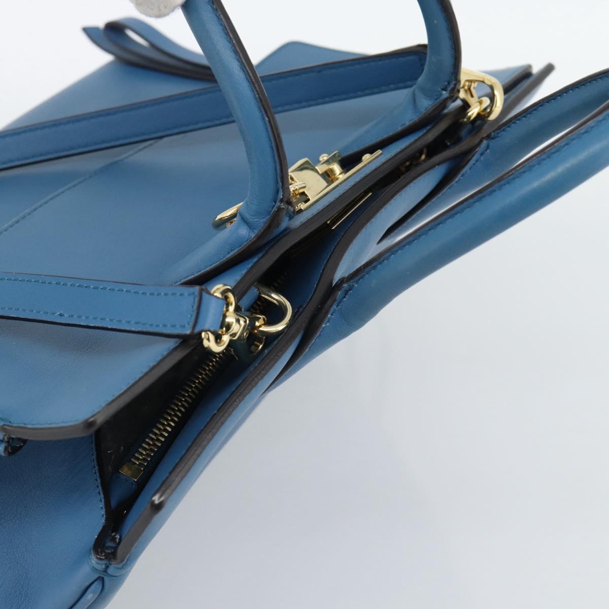 Salvatore Ferragamo Gancini Hand Bag Leather 2way Blue Gold Auth ka5047A