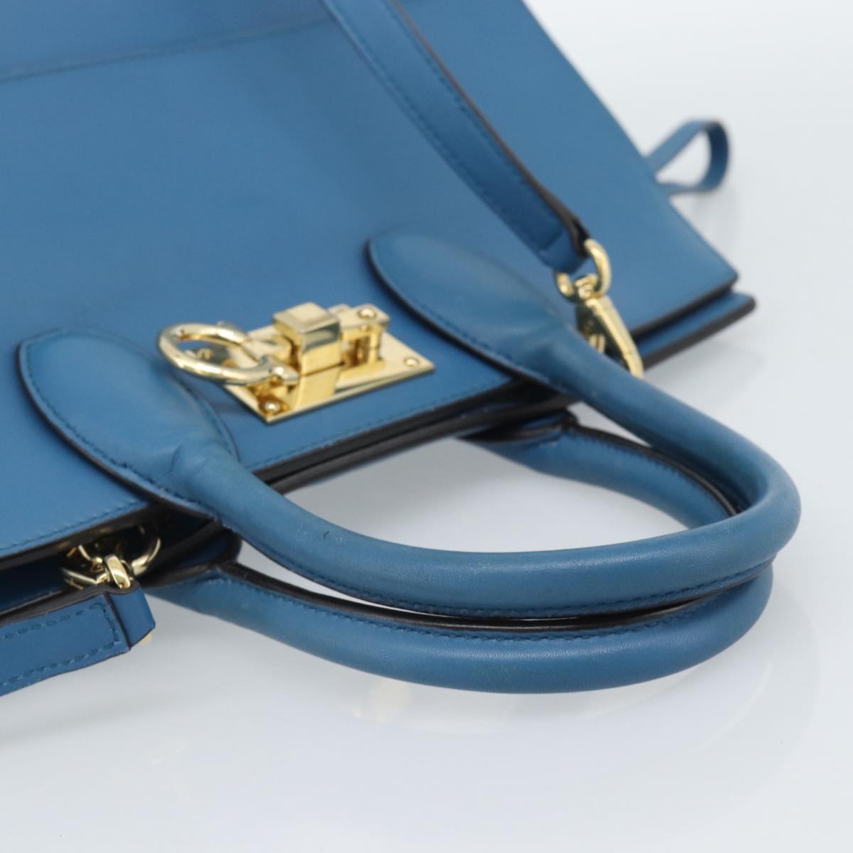Salvatore Ferragamo Gancini Hand Bag Leather 2way Blue Gold Auth ka5047A