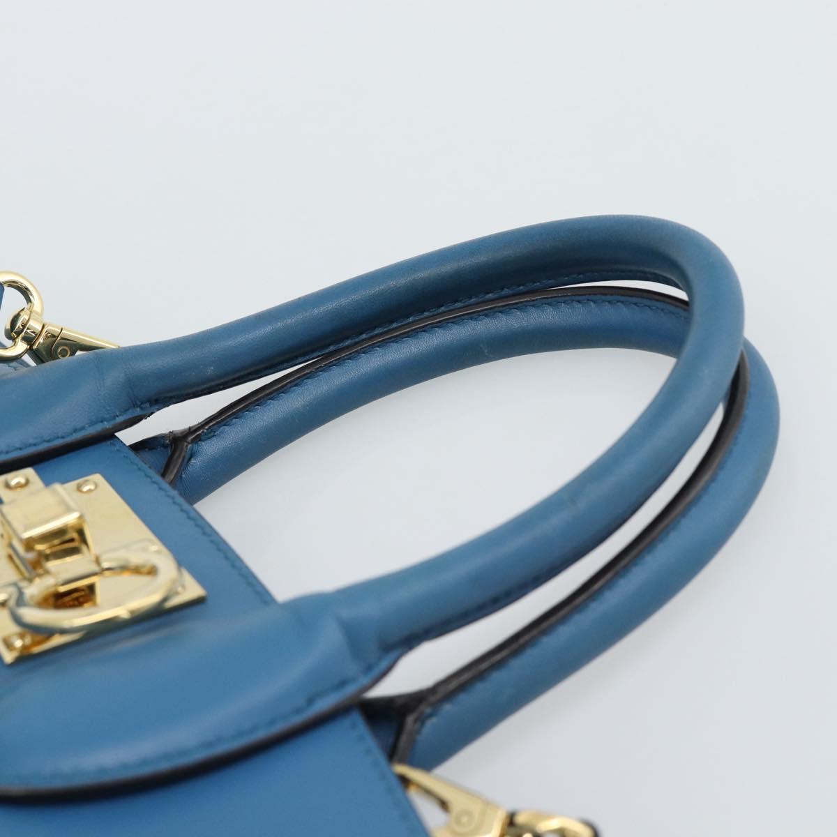 Salvatore Ferragamo Gancini Hand Bag Leather 2way Blue Gold Auth ka5047A