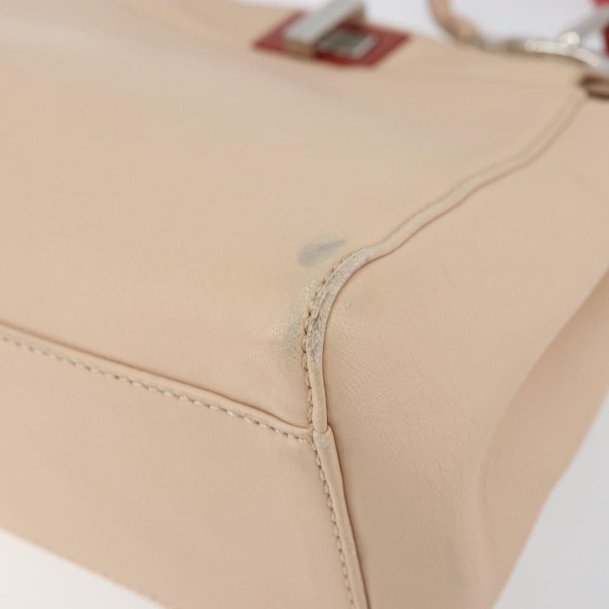 FENDI Mini Peek A Boo Hand Bag Leather 2way Beige Silver Auth ka505
