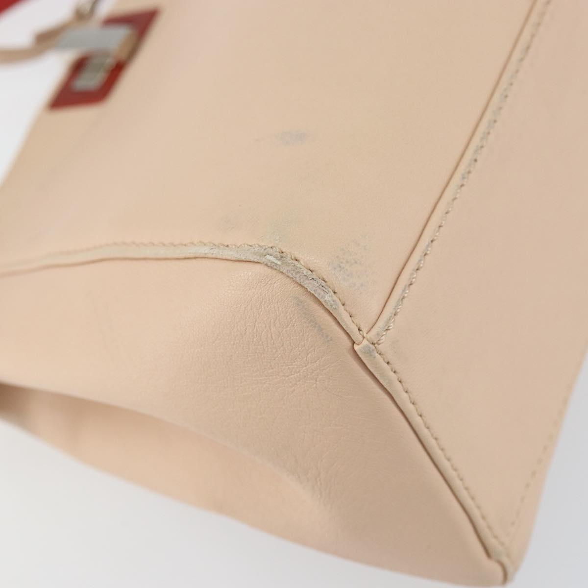 FENDI Mini Peek A Boo Hand Bag Leather 2way Beige Silver Auth ka505