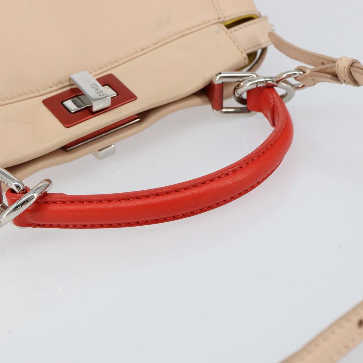 FENDI Mini Peek A Boo Hand Bag Leather 2way Beige Silver Auth ka505