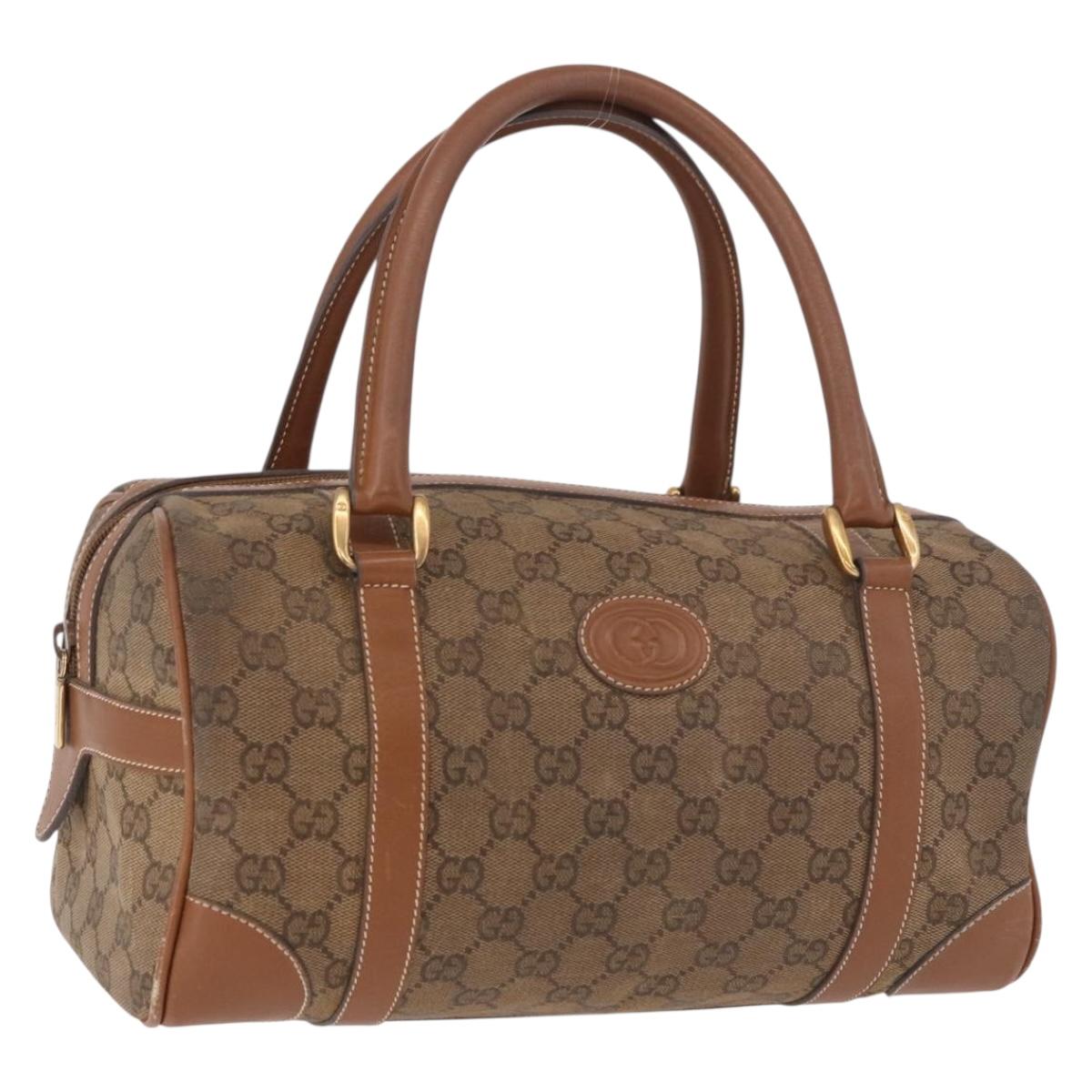 GUCCI GG Canvas Boston Bag Beige Gold Auth ka5051