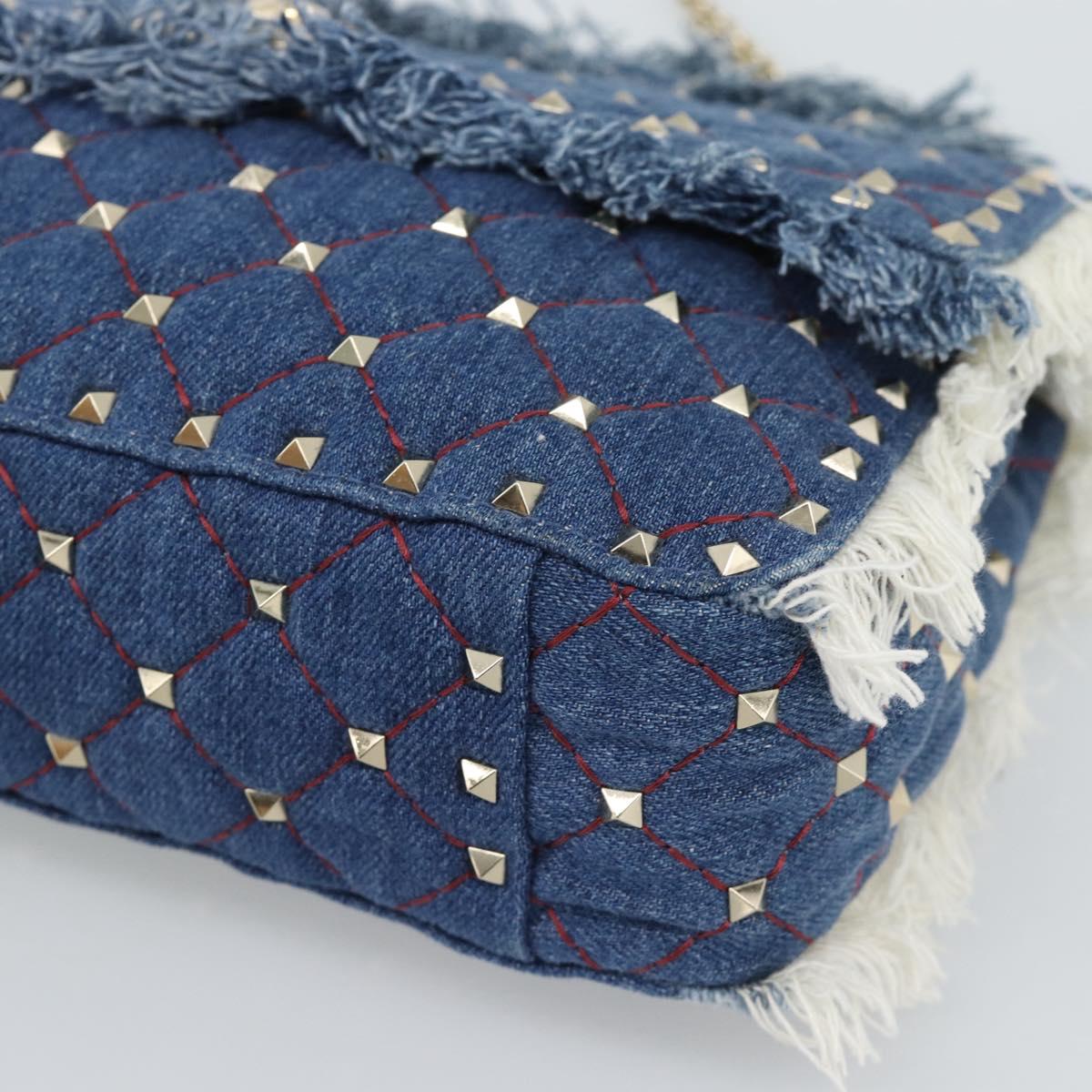 VALENTINO Hand Bag Denim 2way Blue Gold Auth ka5054M
