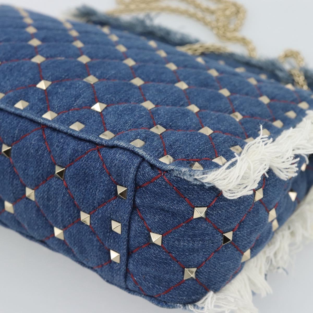 VALENTINO Hand Bag Denim 2way Blue Gold Auth ka5054M