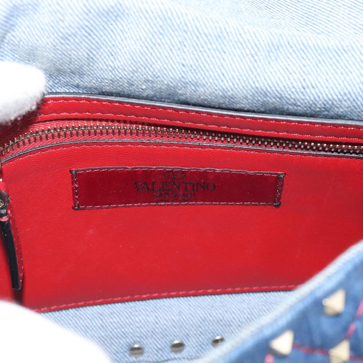VALENTINO Hand Bag Denim 2way Blue Gold Auth ka5054M