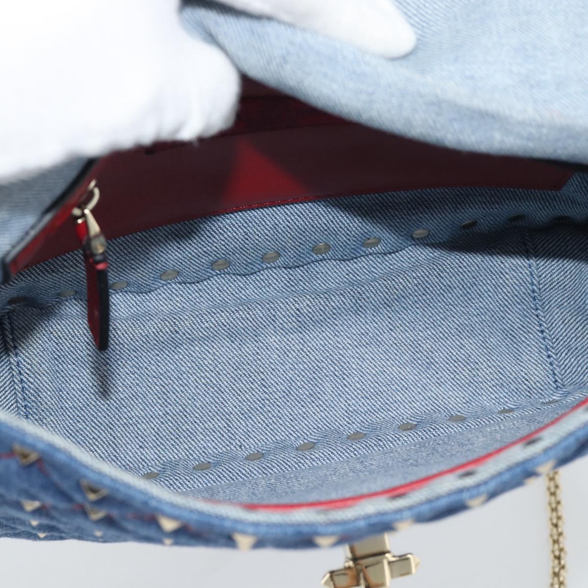 VALENTINO Hand Bag Denim 2way Blue Gold Auth ka5054M