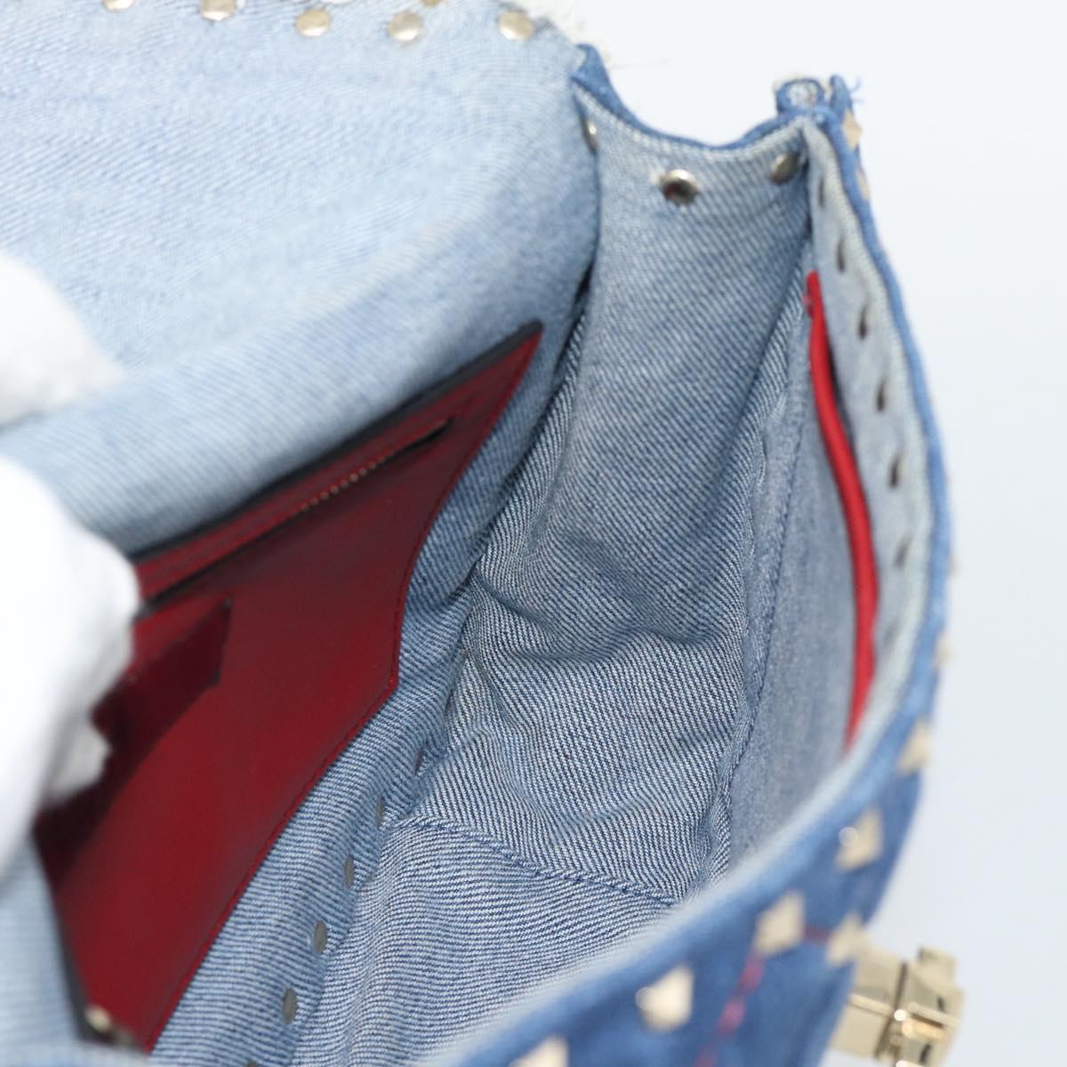 VALENTINO Hand Bag Denim 2way Blue Gold Auth ka5054M