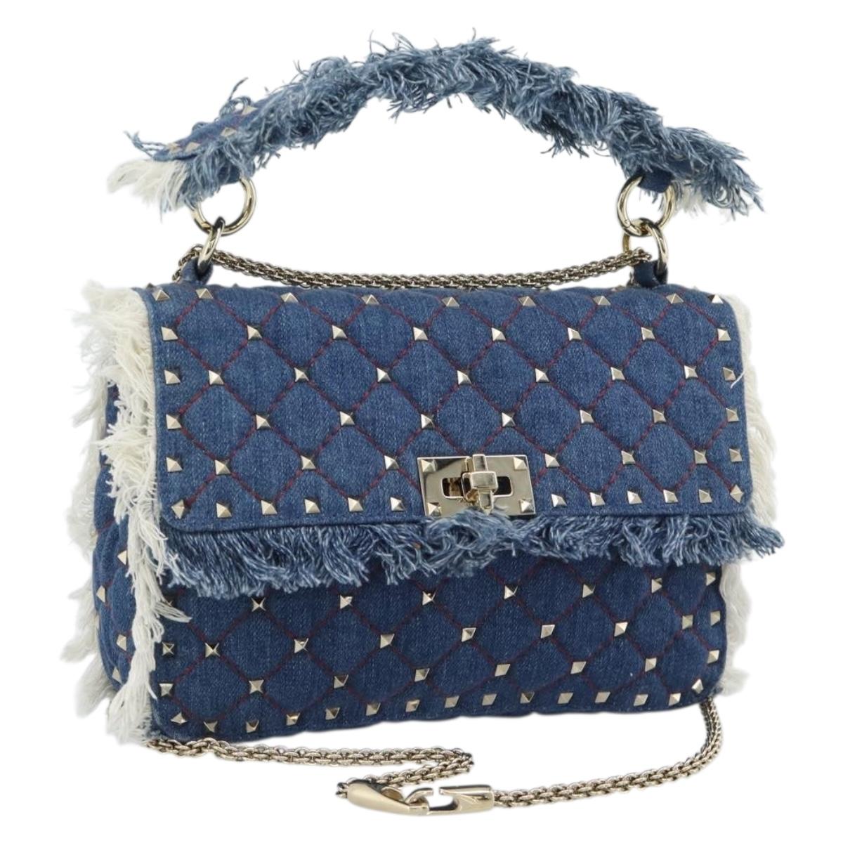 VALENTINO Hand Bag Denim 2way Blue Gold Auth ka5054M