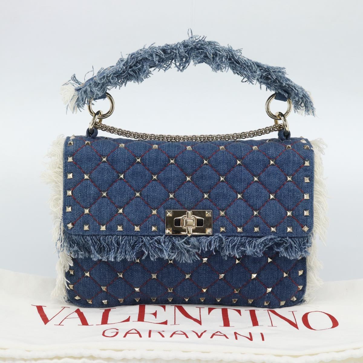 VALENTINO Hand Bag Denim 2way Blue Gold Auth ka5054M