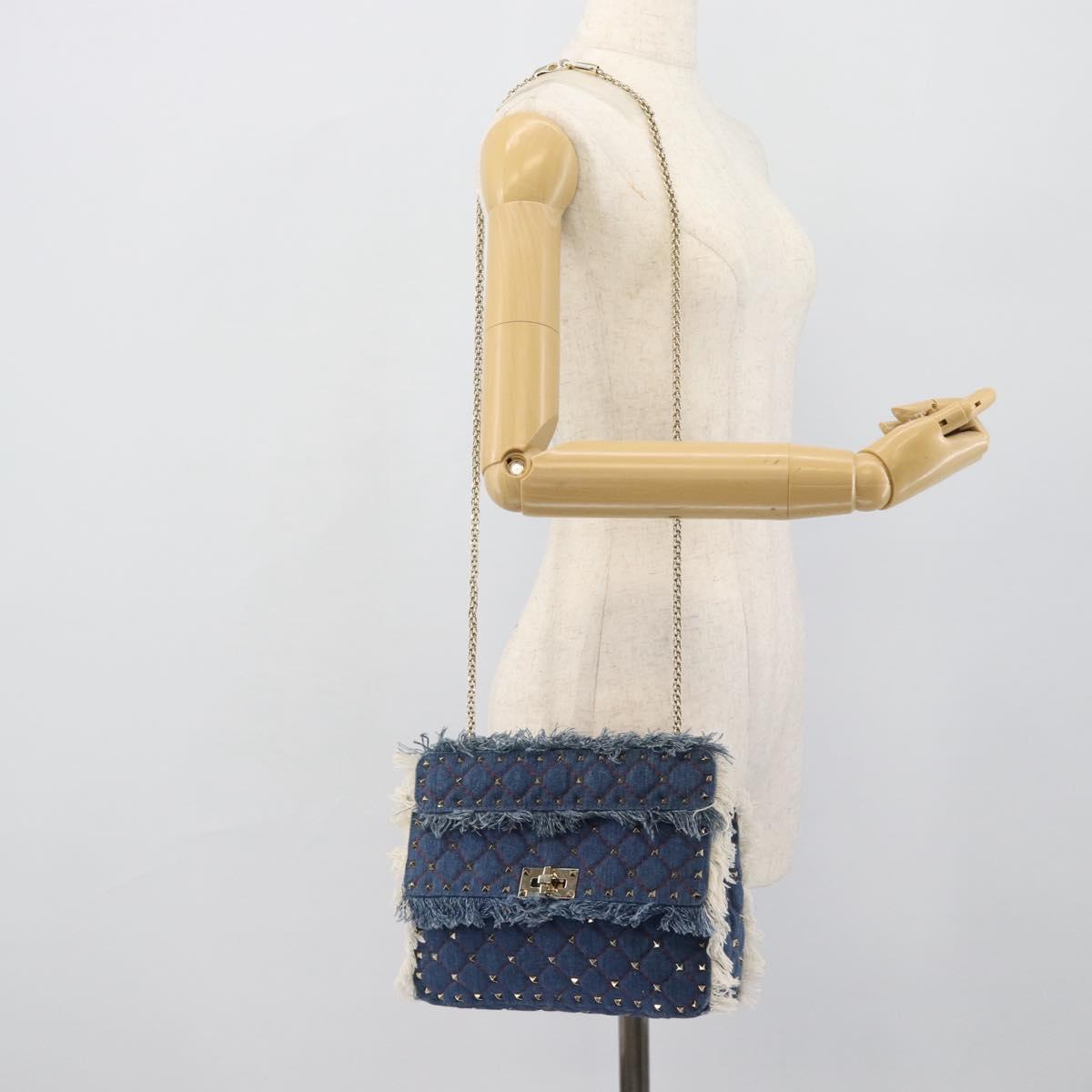 VALENTINO Hand Bag Denim 2way Blue Gold Auth ka5054M