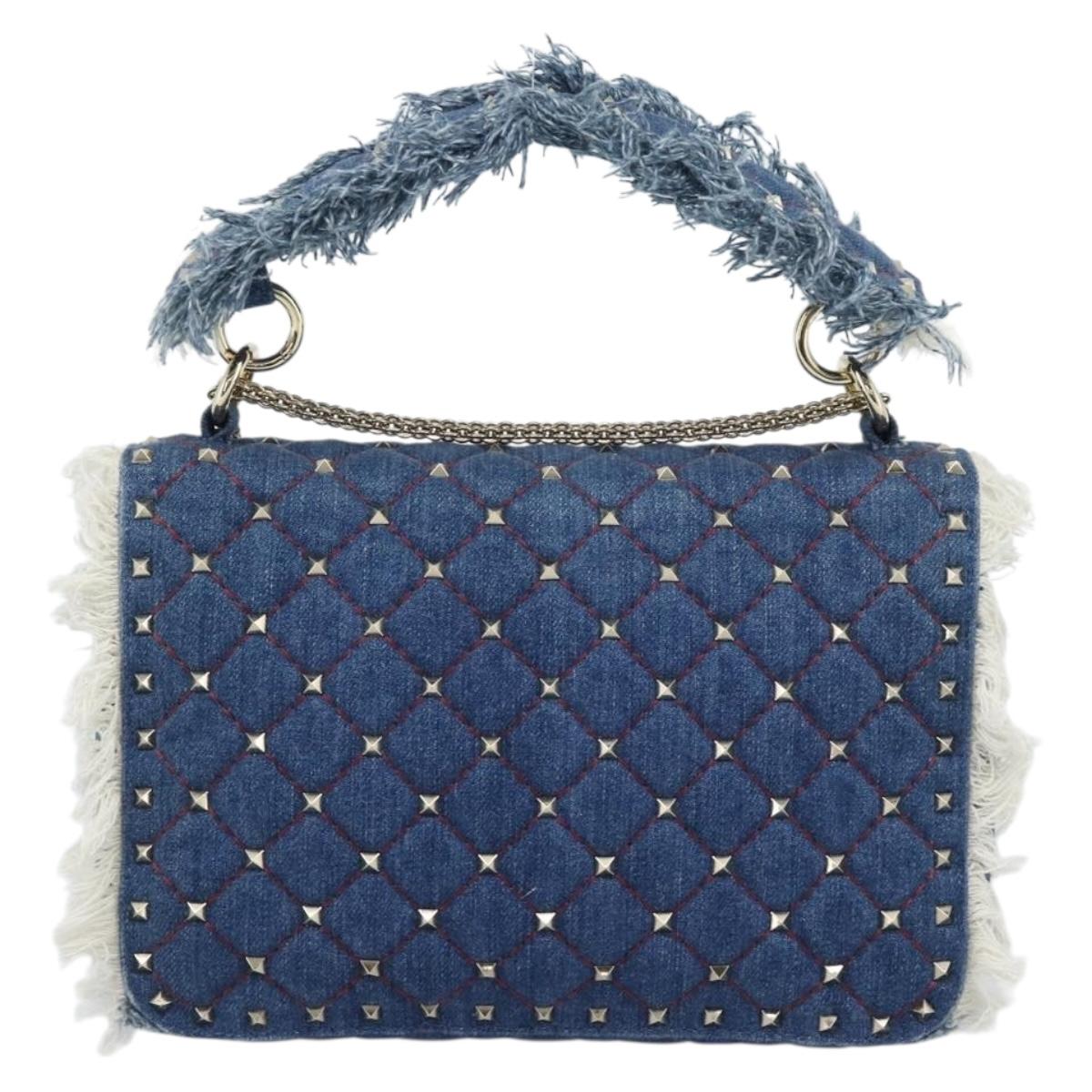 VALENTINO Hand Bag Denim 2way Blue Gold Auth ka5054M
