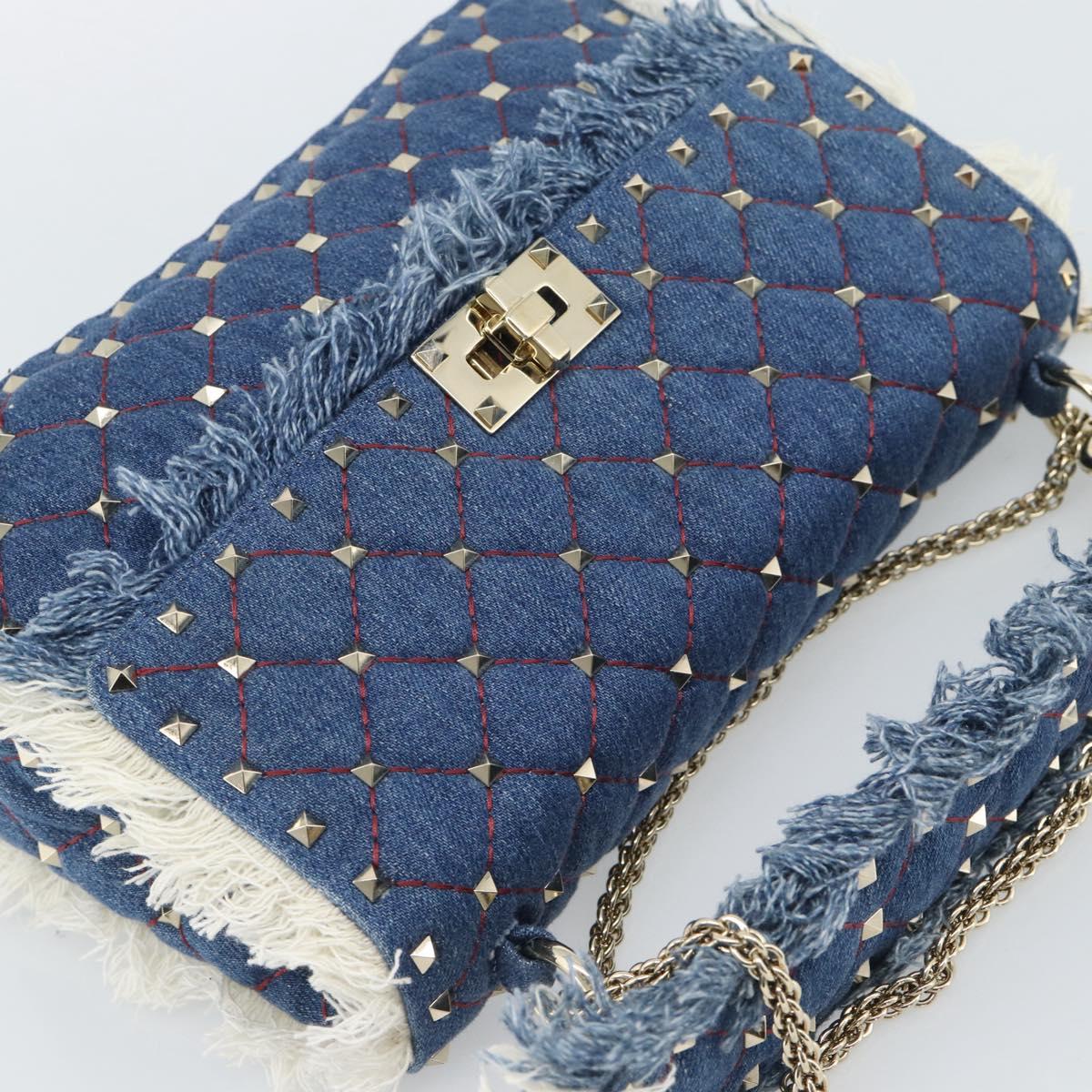VALENTINO Hand Bag Denim 2way Blue Gold Auth ka5054M