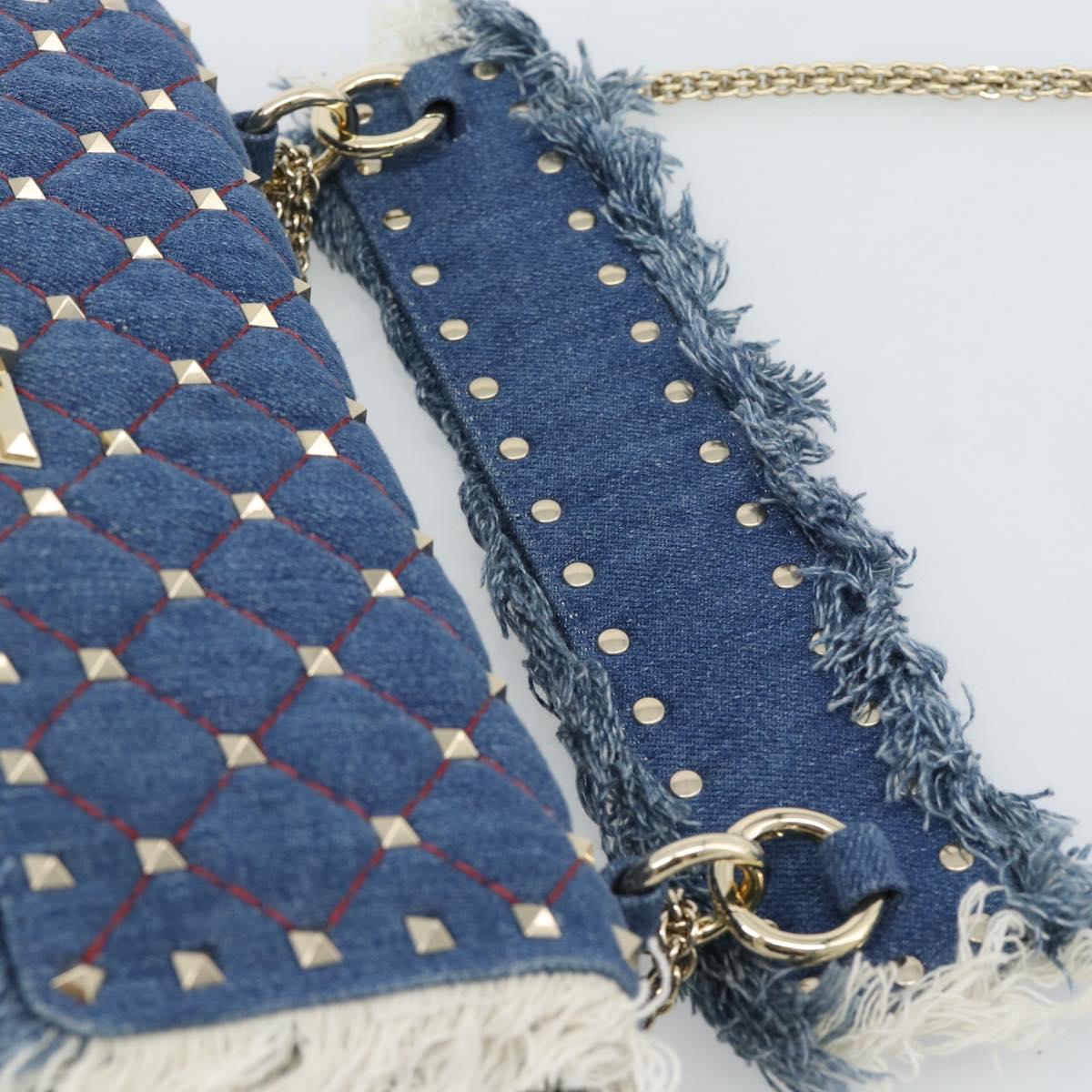 VALENTINO Hand Bag Denim 2way Blue Gold Auth ka5054M