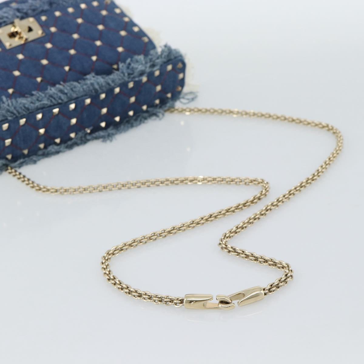 VALENTINO Hand Bag Denim 2way Blue Gold Auth ka5054M