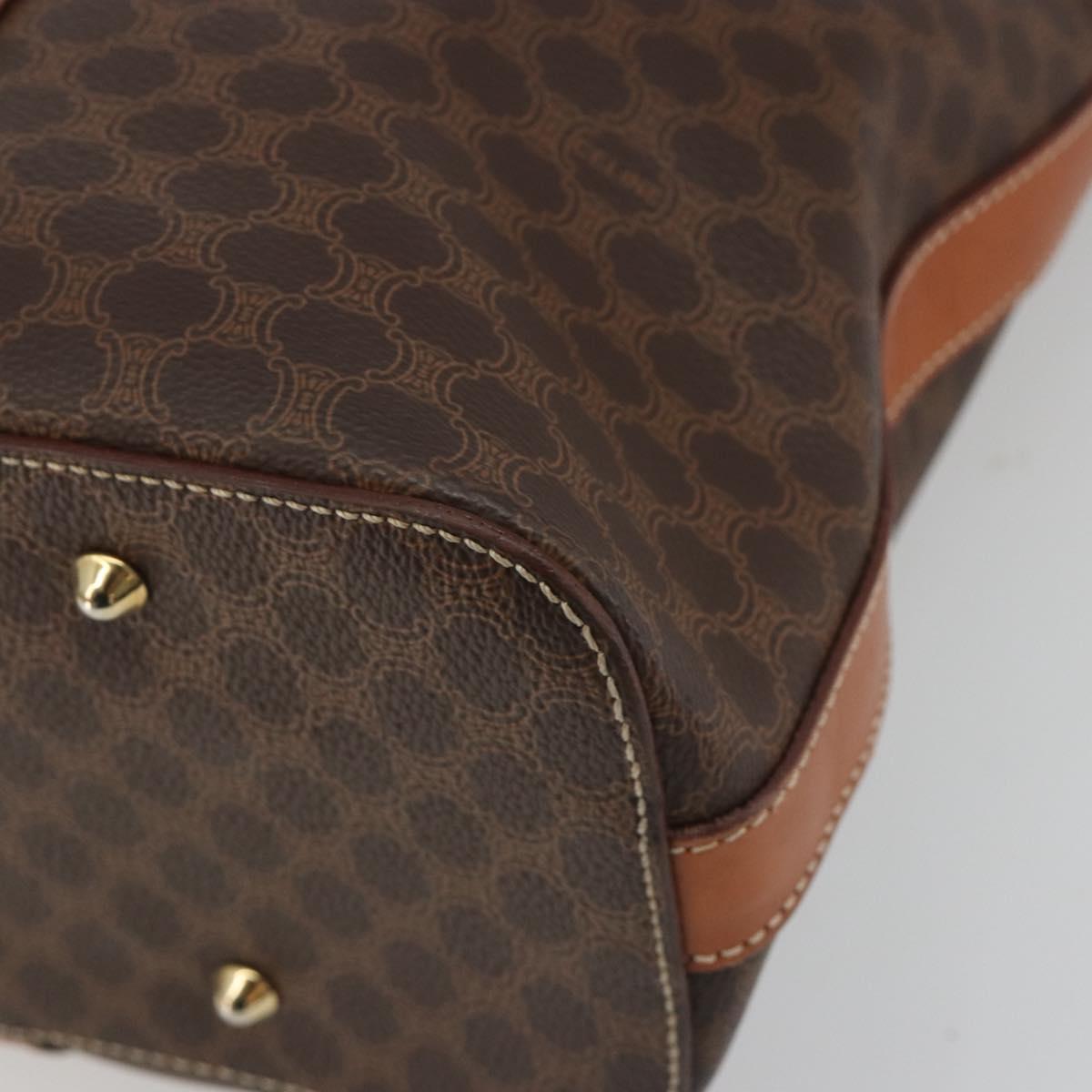 CELINE Macadam Canvas Boston Bag PVC Leather Brown Gold Auth ka5055A