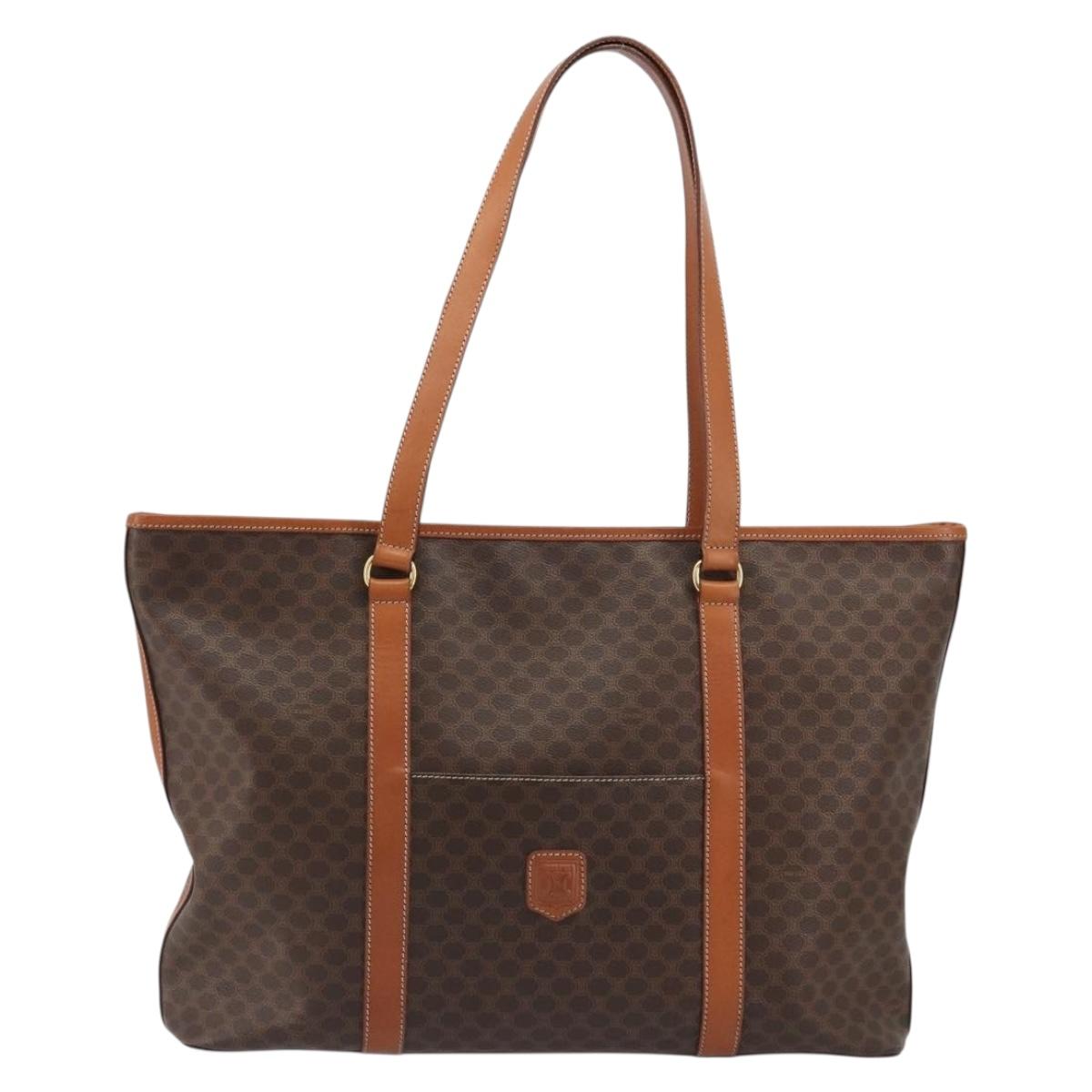 CELINE Macadam Canvas Boston Bag PVC Leather Brown Gold Auth ka5055A