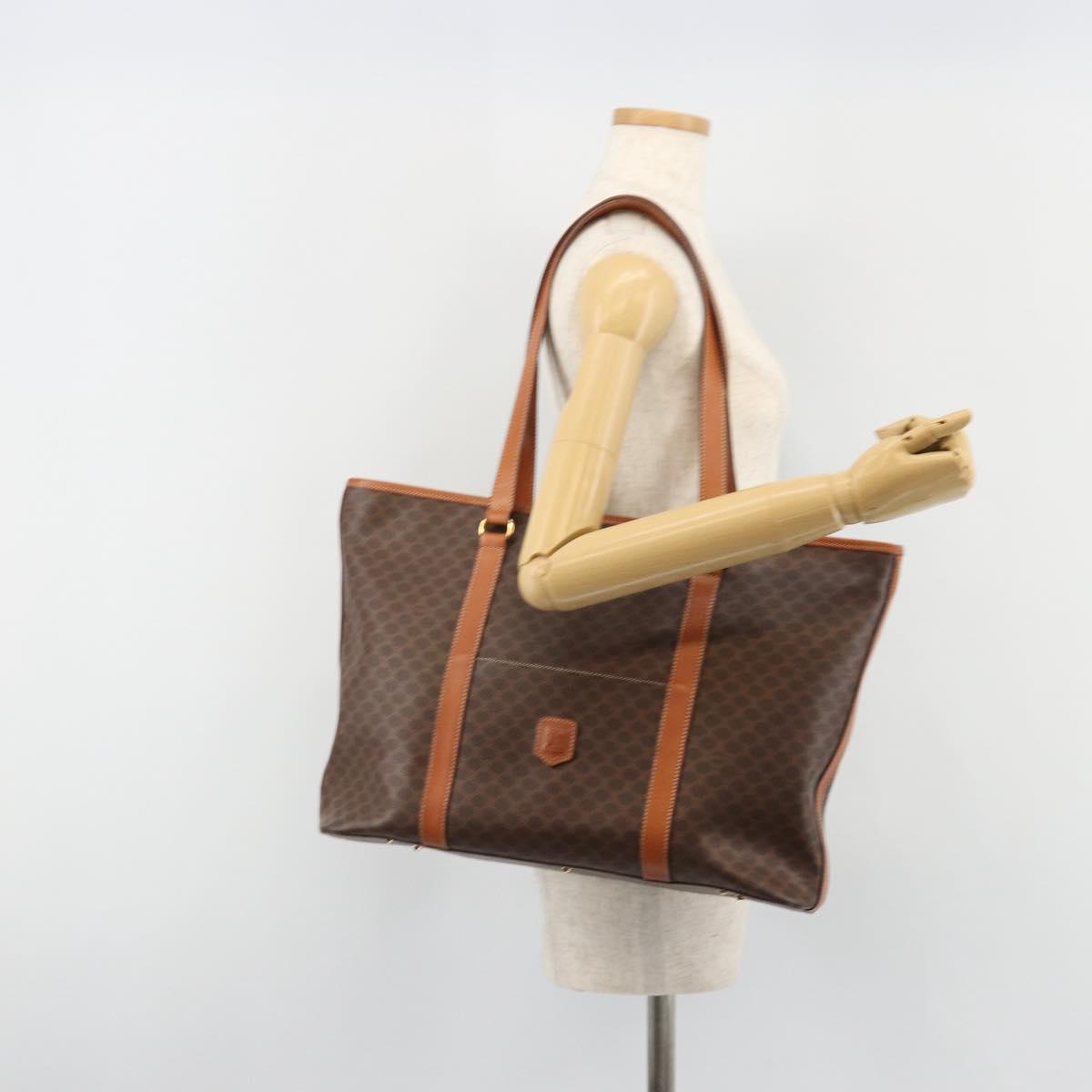 CELINE Macadam Canvas Boston Bag PVC Leather Brown Gold Auth ka5055A