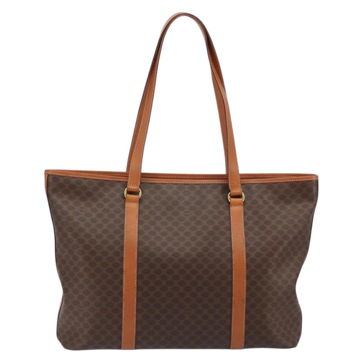 CELINE Macadam Canvas Boston Bag PVC Leather Brown Gold Auth ka5055A