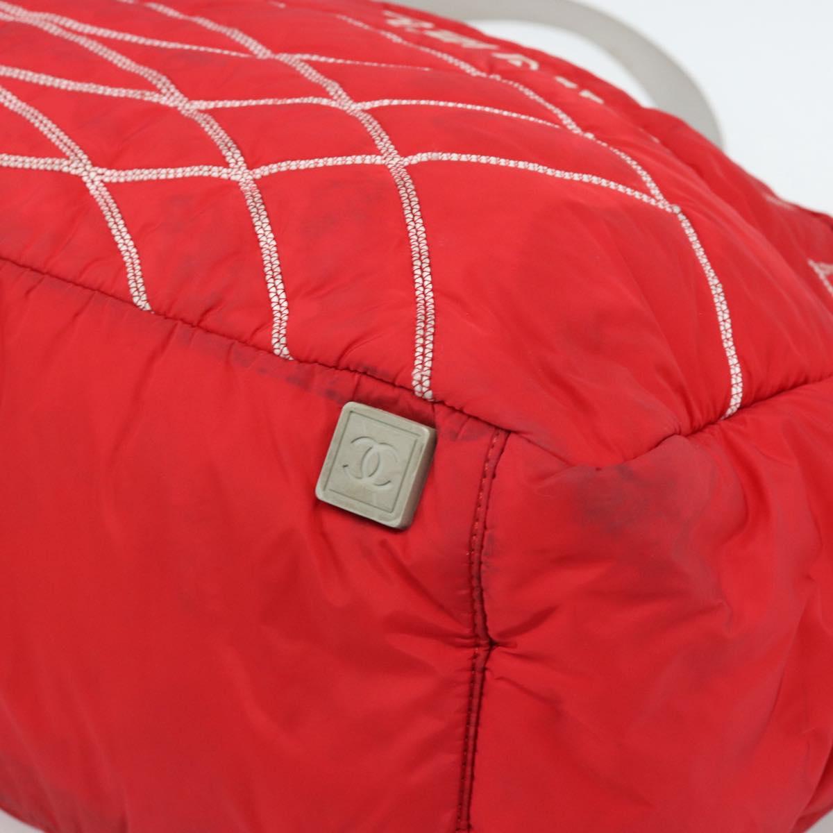 CHANEL Sports Line Boston Bag Nylon Red Silver CC Auth ka5057A