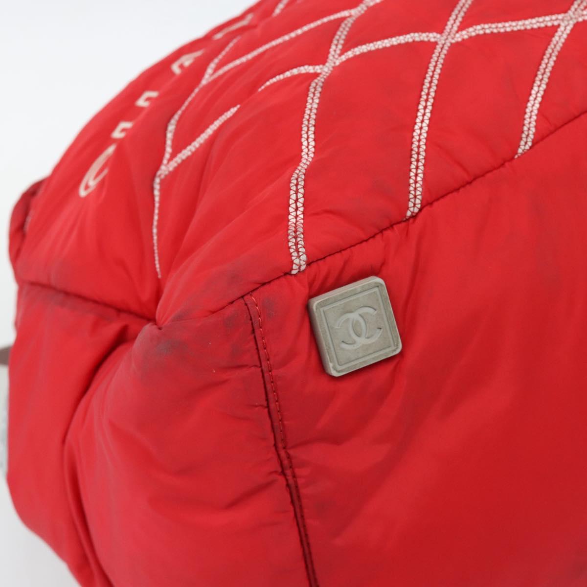 CHANEL Sports Line Boston Bag Nylon Red Silver CC Auth ka5057A