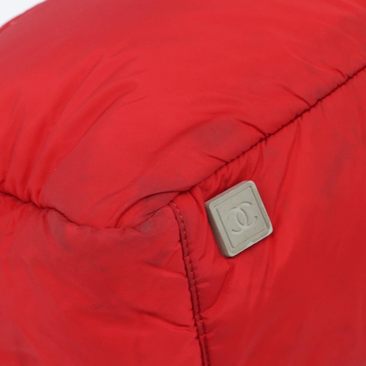 CHANEL Sports Line Boston Bag Nylon Red Silver CC Auth ka5057A