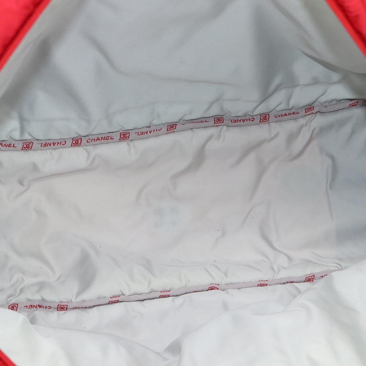 CHANEL Sports Line Boston Bag Nylon Red Silver CC Auth ka5057A