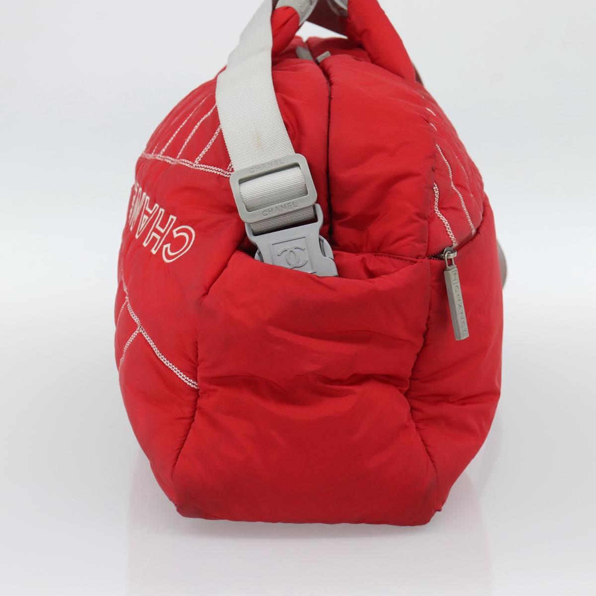 CHANEL Sports Line Boston Bag Nylon Red Silver CC Auth ka5057A