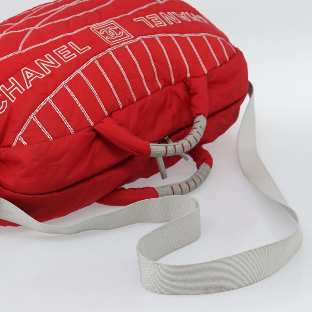 CHANEL Sports Line Boston Bag Nylon Red Silver CC Auth ka5057A
