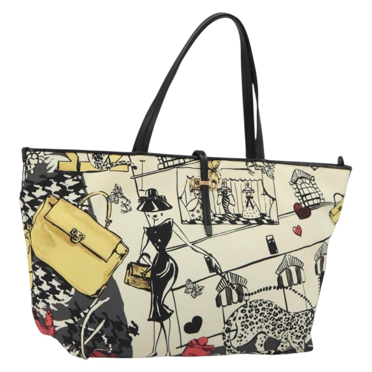 Salvatore Ferragamo Tote Bag Nylon White Gray Auth ka5059A