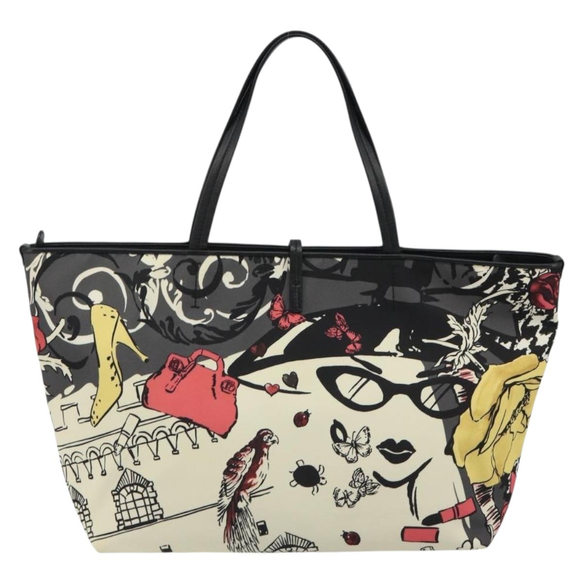 Salvatore Ferragamo Tote Bag Nylon White Gray Auth ka5059A