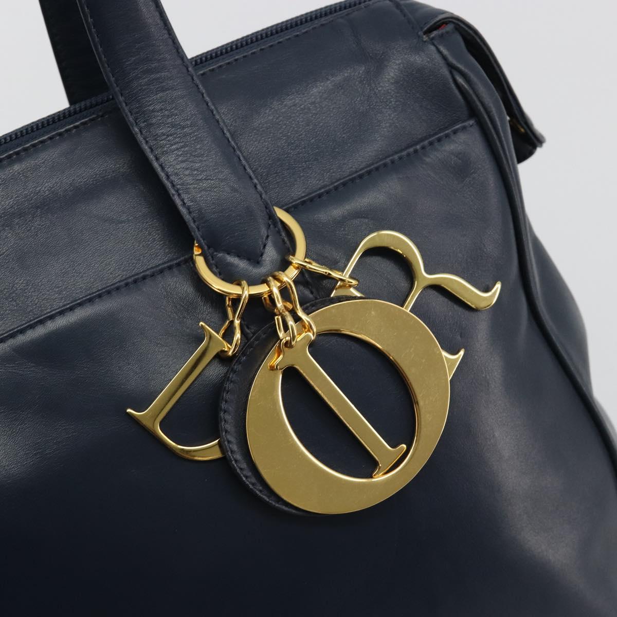 Christian Dior Hand Bag Leather Navy Gold Auth ka5060A
